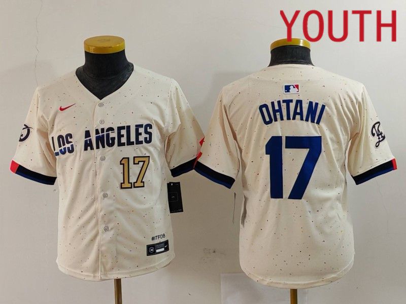 Youth Los Angeles Dodgers #17 Ohtani Cream Fashion Nike Game MLB Jersey style 7016